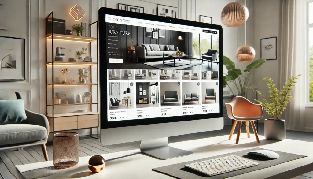 パソコン画面に映る家具通販サイト